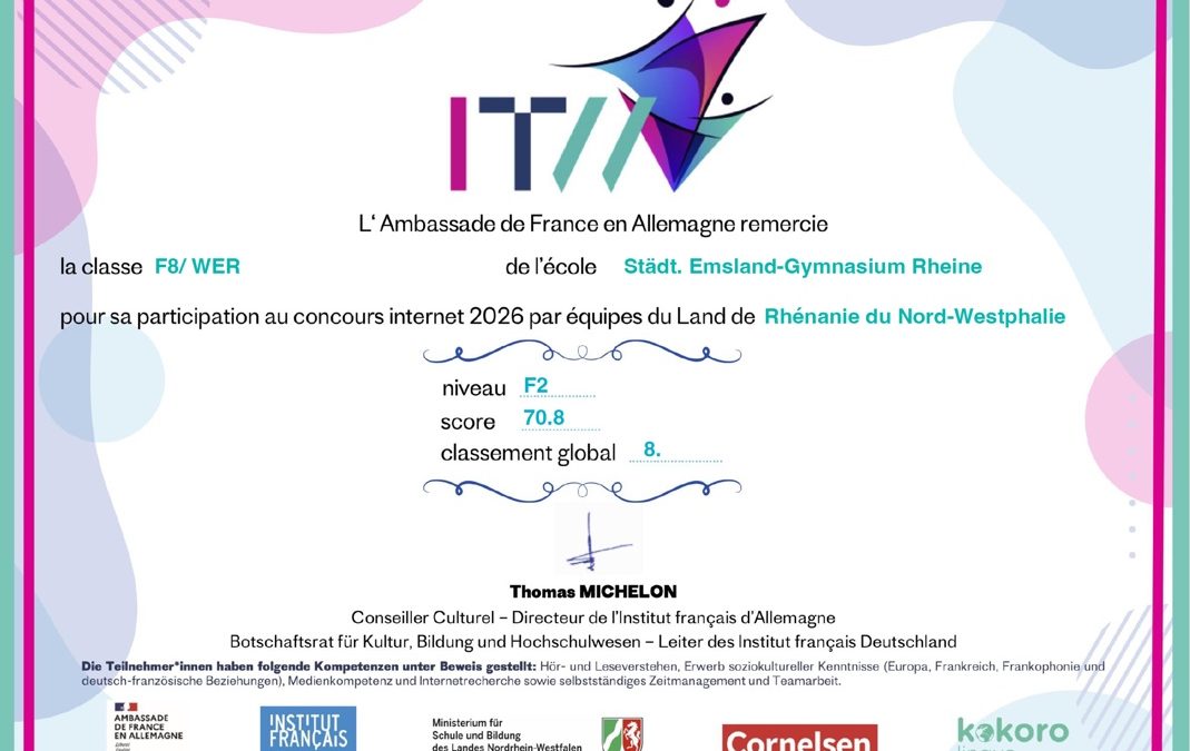 Tolles Ergebnis für den Französischkurs der Jahrgangsstufe 8