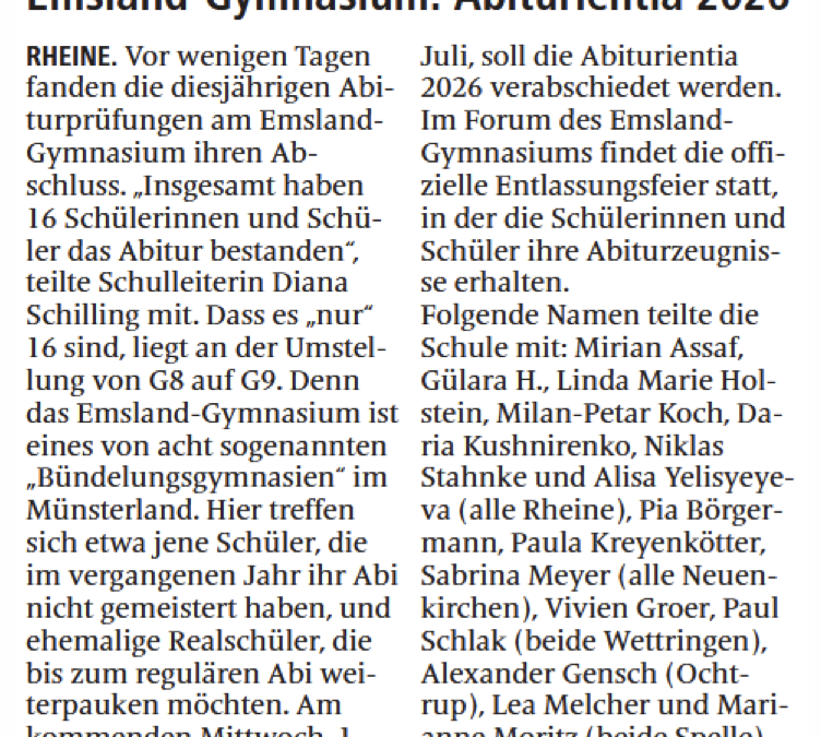 Zeitungsartikel: Abiturientin 2026 (vom 26.06.26 in der MV)
